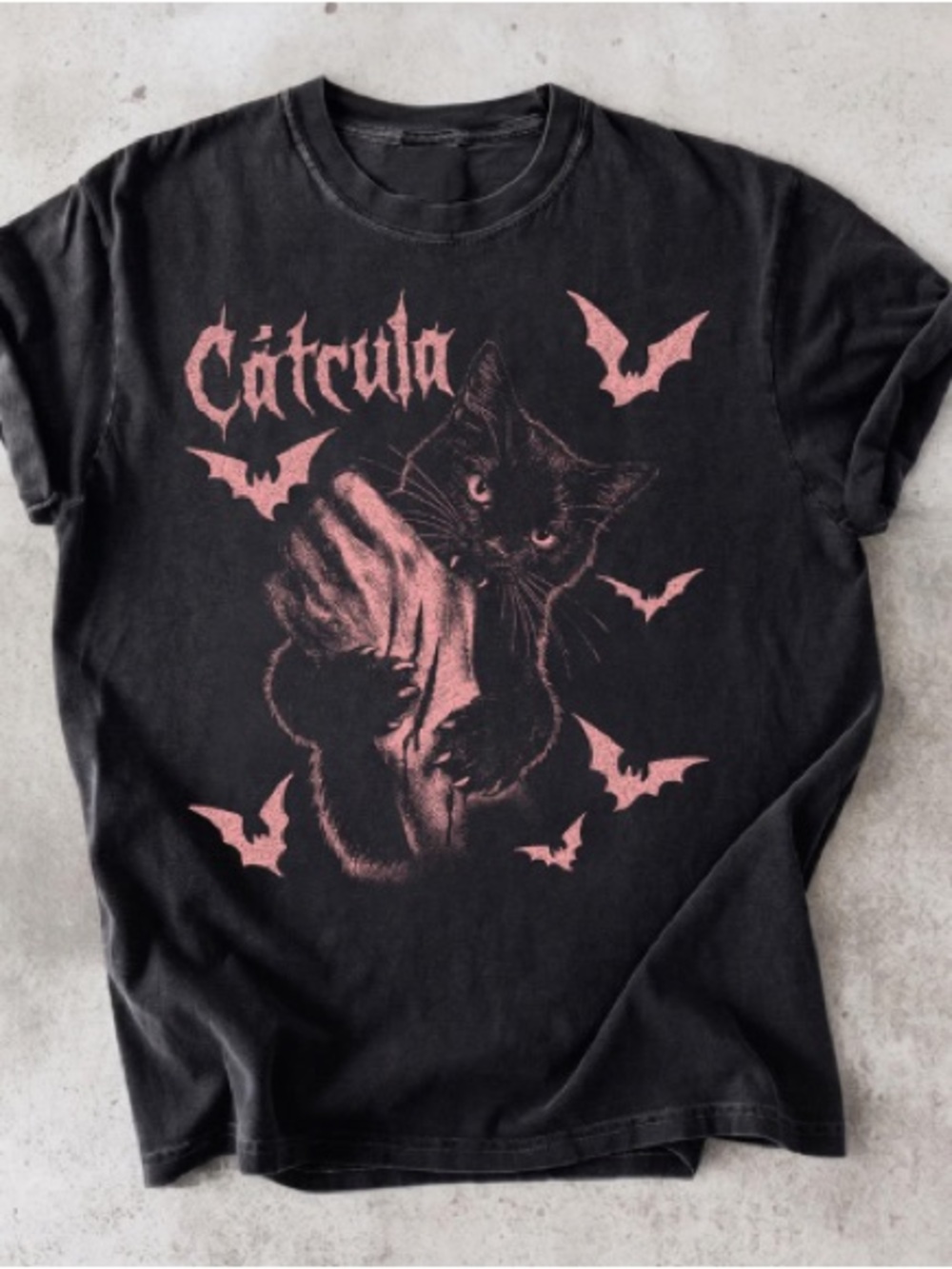 Catcula Vampire Cat Shirt, Funny Halloween Graphic Tee Unisex Black